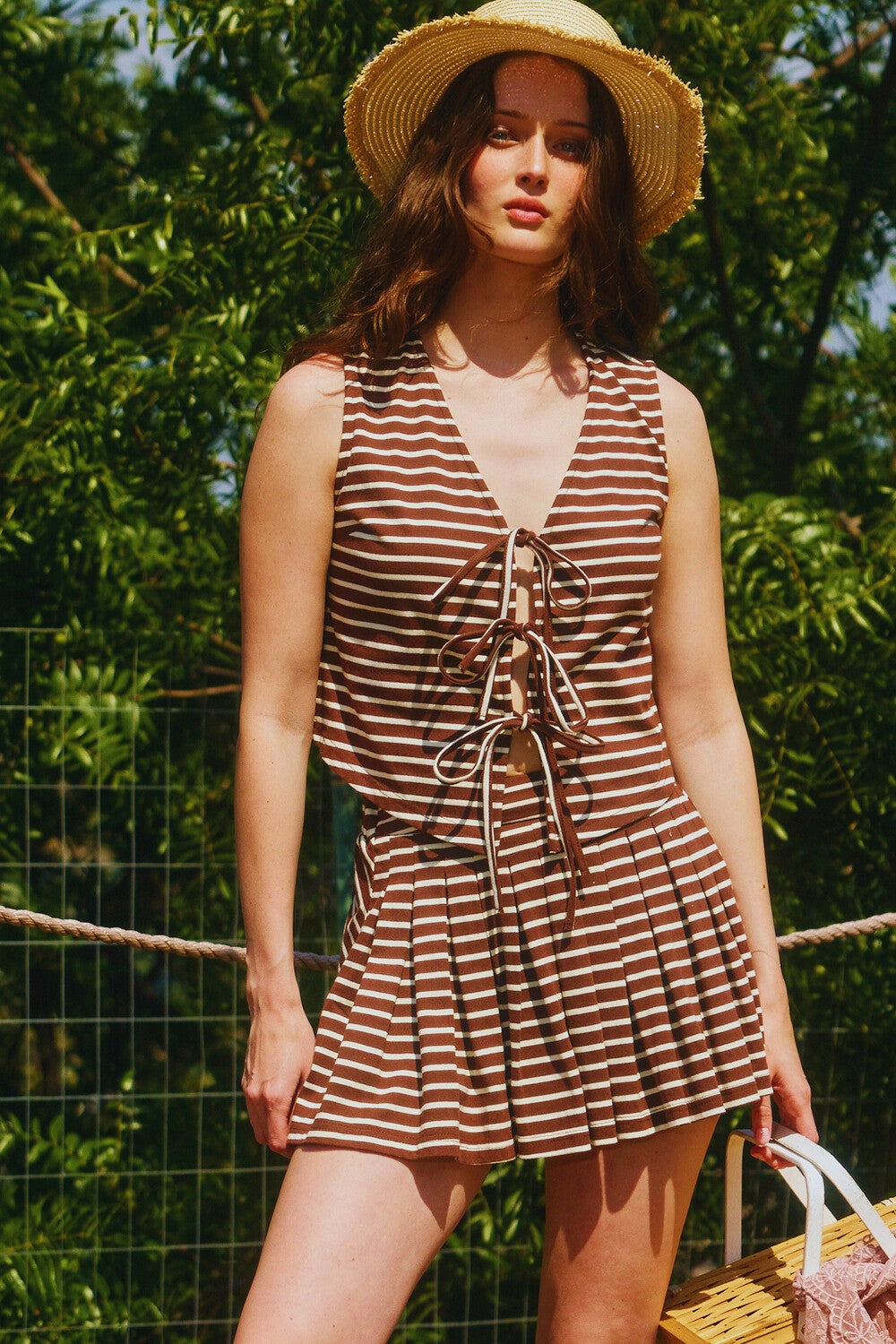 Striped Pleated Skirt